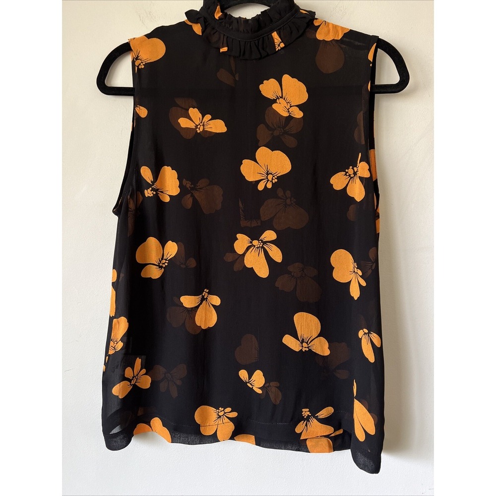Ganni Fairfax Georgette Sleeveless Top Floral Blouse in Black Size 38 M US 6 - Picture 3 of 9